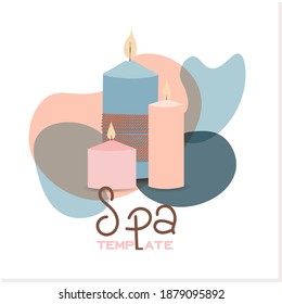 Relaxing spa set on white background, close up. Cosmetics advertising illustration, simple and healthy skin care concept, product layout. Advertising poster for a spa salon.