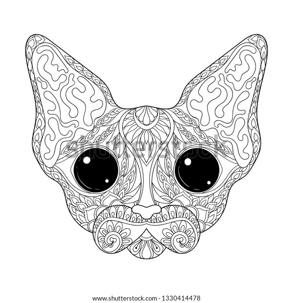 relaxing sphynx cat head hand drawn stock vector royalty