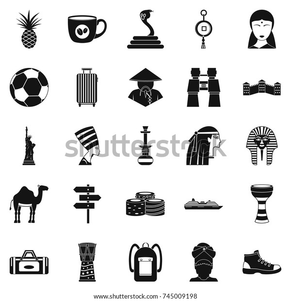 Relaxing spot icons set.\
Simple set of 25 relaxing spot vector icons for web isolated on\
white background