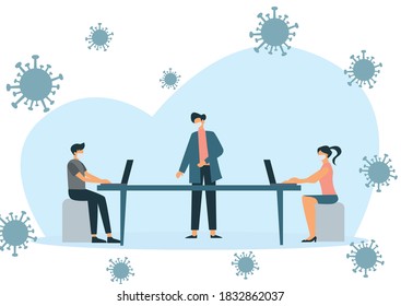Relaxing and Stress Relief at Workplace Cartoon Vector Concept. Corona time illustration.