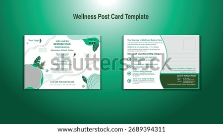 Relaxing and stylish postcard template promoting wellness and self-care. Ideal for spa promotions, lifestyle branding, and holistic therapy marketing.