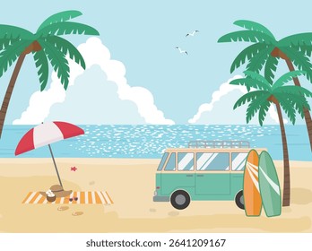 Relaxing Summer Beach Scene with Surfboards