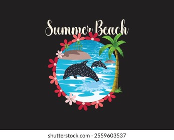 Relaxing summer beach scene t shirt with tropical vibes graphics