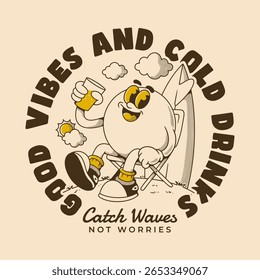 Relaxante Verão Cartoon Art Com Vibes Positivas E Tema Bebidas De Praia