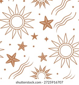 Relaxante sol verão padrão de telha sem costura com luz laranja e macio projetos sunburst para espaços acolhedores conceito como tons de laranja macio e projetos sunburst arranjados perfeitamente para criar um ambiente relaxante quente de verão em espaços acolhedores no Photo Stock Concept e espaço vazio no lado esquerdo, sem texto —ar 7:2 —azulejo