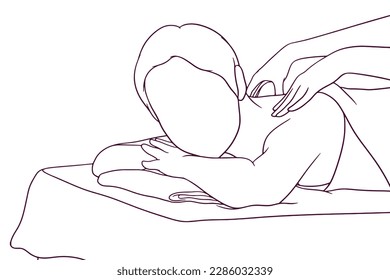 Relaxing Woman Getting a Massage. Wellness and Spa Concept. Hand Drawn Vector Illustration