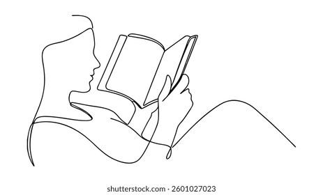 Relaxing Woman Reading Book Continuous Line Art Drawing