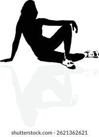 Relaxing Woman Silhouette with Reflection Vector