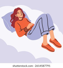 Relaxing Woman Sleeping on the Cloud