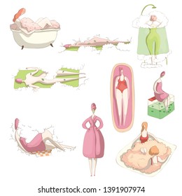 Relaxing women in the spa. Vector illustration on white background.