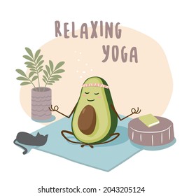 relaxing yoga. avocado doing yoga