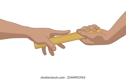 relay race, close-up of hands passing the baton isolated on a white background