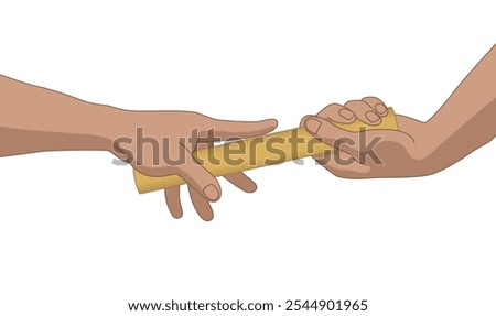 relay race, close-up of hands passing the baton isolated on a white background