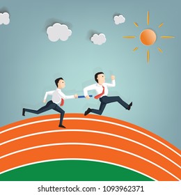 Relay race handing over from businessman to businessman (Success Business concept cartoon illustration)