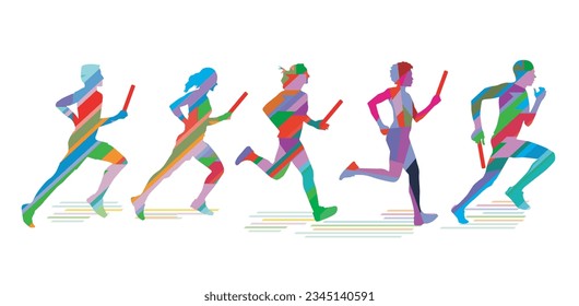  relay race in team, isolated iillustration