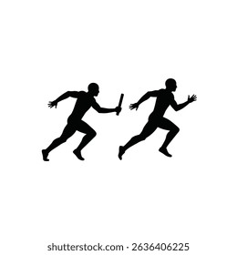 Relay Runner Passing Baton Black Silhouette Icon Mid-Hand-Off Track Teamwork Sports Art