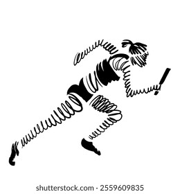 Relay runner runs and wins, hand drawn abstract vector illustration 