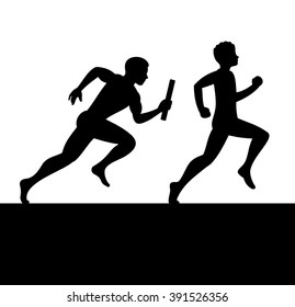 Relay with Two People Passing Baton. Vector