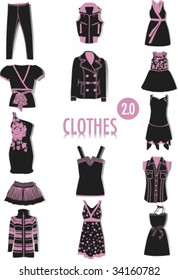 Release 2.0 of two-tone silhouettes of clothes, part of a collection of fashion and lifestyle objects