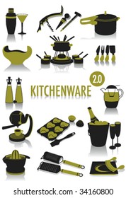 Release 2.0 of two-tone silhouettes of kitchenware, part of a collection of fashion and lifestyle objects