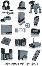 Release 2.0 of two-tone silhouettes  of technological objects, part of a collection of fashion and lifestyle objects