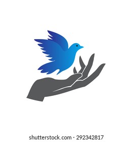 Release the bird from his hands. Vector illustration