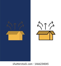 Release, Box, Launch, Open Box, Product  Icons. Flat and Line Filled Icon Set Vector Blue Background. Vector Icon Template background