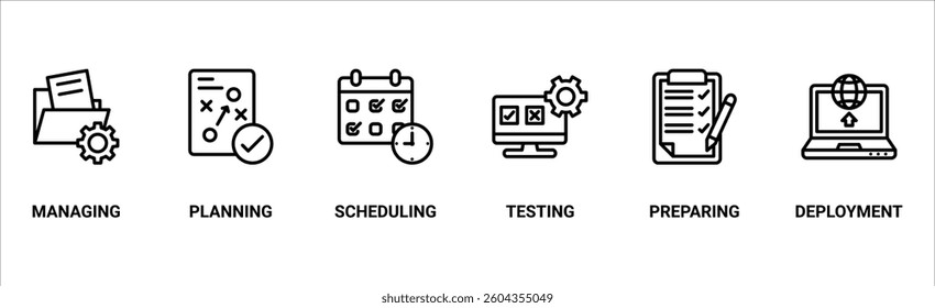 Release management banner web icon vector illustration concept with icon of managing, planning, scheduling, controlling, testing and deployment
