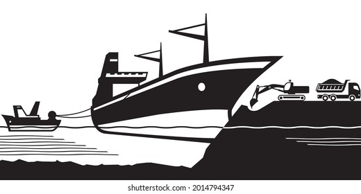 Release of a ship stranded on shore – vector illustration