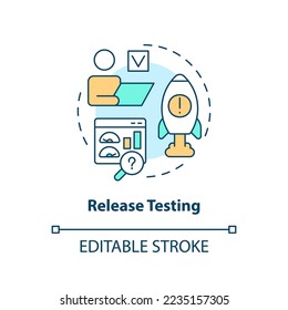 Release testing concept icon. Software delivery. Production management process step abstract idea thin line illustration. Isolated outline drawing. Editable stroke. Arial, Myriad Pro-Bold fonts used