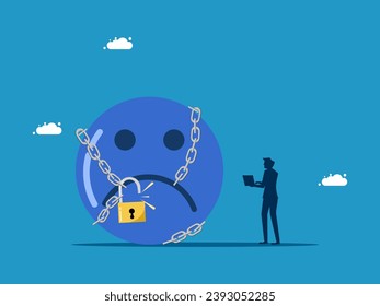 Release your sadness. man unlocks pessimism from chains 