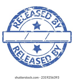 Released by rubber stamp, official licensed and accepted. Vector illustration. Company documentation, project statment, insignia label, grunge blue retro rubber stamp, adverstising report