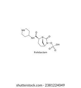 Relebactam flat skeletal molecular structure β-lactamase inhibitor drug used in bacterial infection treatment. Vector illustration scientific diagram.