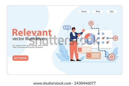 Relevance in goal-setting displayed. Man highlighting key data points, pie chart analysis, and task completion. Aligning objectives with pertinent actions. Strategic alignment, focused outcomes