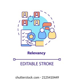 Relevancy concept icon. Exchange relevant information abstract idea thin line illustration. Professional communication. Isolated outline drawing. Editable stroke. Arial, Myriad Pro-Bold fonts used