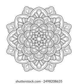 Relexational flower of mandala coloring book page. Easy Mandala Coloring Book Pages for Adults to Relax, Experiences Give Relief. Resizeable Vector File