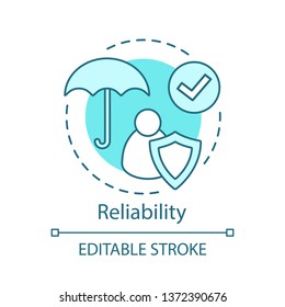 Reliability concept icon. Workplace safety idea thin line illustration. Business ethics. Corporate policy. Job insurance. Employee protection, defense. Vector isolated outline drawing. Editable stroke