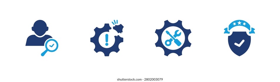 Reliability engineering icon set. inspection, failure, maintenance, reliability, quality. solid style icon collection.