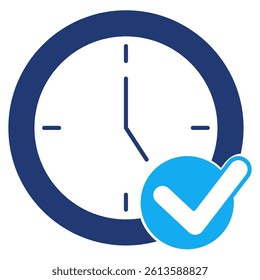 Reliability icon represented by clook, check mark Dualtone style.