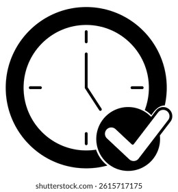 Reliability icon represented by clook, check mark Black Filled style.
