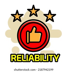 reliability icon. reliability sticker design in flat