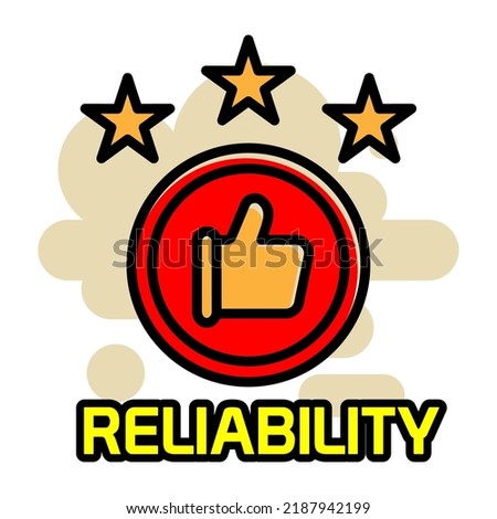 reliability icon. reliability sticker design in flat