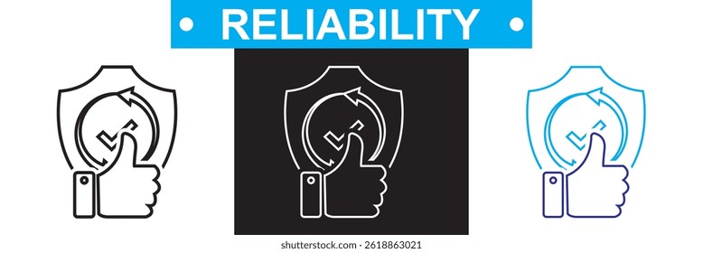 Reliability icon. Vector for websites, mobile interfaces, presentations, banner, visual branding etc. Vector illustration. isolated on white and black background. EPS 10