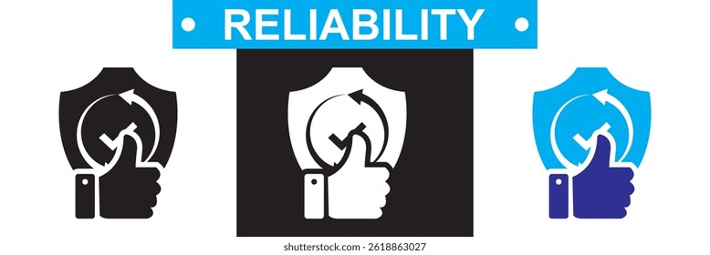 Reliability icon. Vector for websites, mobile interfaces, presentations, banner, visual branding etc. Vector illustration. isolated on white and black background. EPS 10