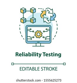 Reliability testing concept icon. Software development type idea thin line illustration. Application programming. Failure-free perfomance. IT project. Vector isolated outline drawing. Editable stroke