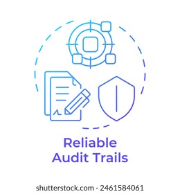 Reliable audit trials blue gradient concept icon. Forensic analysis, digital evidence. Round shape line illustration. Abstract idea. Graphic design. Easy to use in infographic, presentation