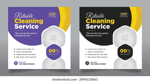 Reliable cleaning service social media post template. Office and home cleaning social media promotional post banner. cleaning service marketing square post banner design.