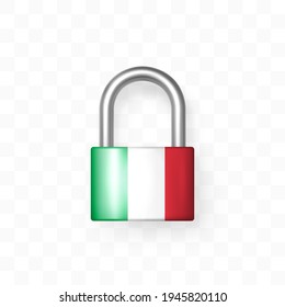 Reliable closed padlock decorated with USA flag. Isolated object on checkered background. Lock icon. Data protection, Secret information, Security robust, Border is locked concept. Realistic 3d vector