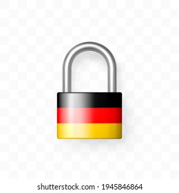 Relajable candado cerrado decorado con la bandera de Estados Unidos. Objeto aislado en el fondo a cuadros. Icono de bloqueo. Protección de datos, Información secreta, Seguridad robusta, Borde es concepto bloqueado. Vector 3d realista