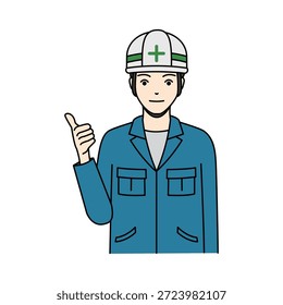 Trabajador de la construcción confiable en el casco que da los pulgares para arriba